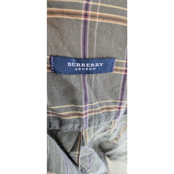 Burberry London Men XL Army Green Check Plaid Button Preppy Casual Quiet Luxury - Picture 7 of 8
